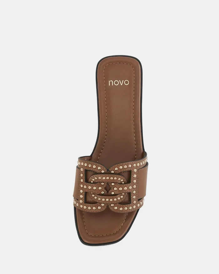 Women Slides NOVO Shoes SCANDI TAN Sandals