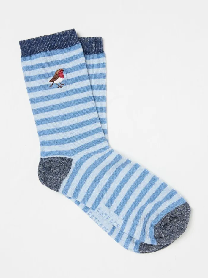 Women Socks and Tights Fat Face Blue Stripe Robin Socks 1 Pack