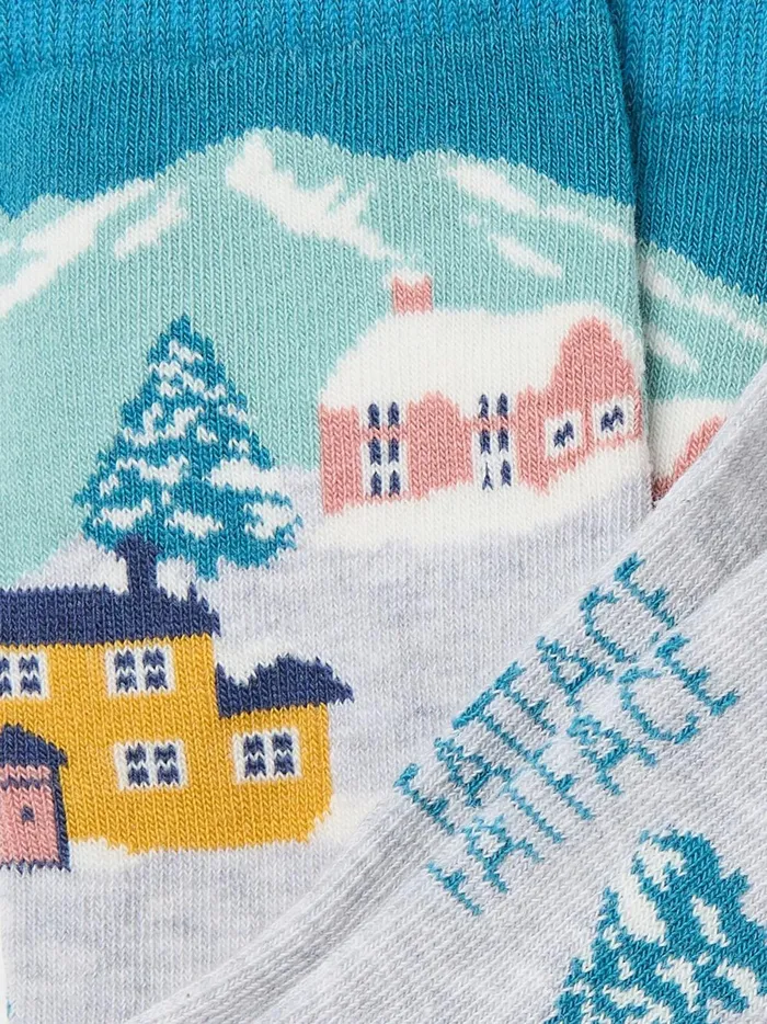 Women Socks and Tights Fat Face Grey Cottage Scene Socks 1 Pack