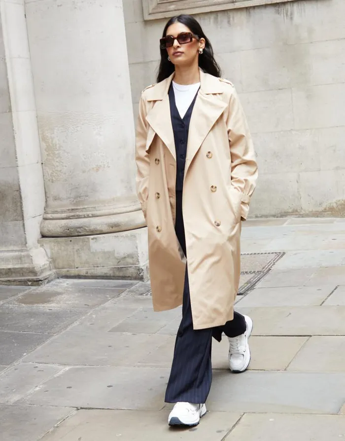 Women Stone Double Breasted Trench Coat Threadbare Coats