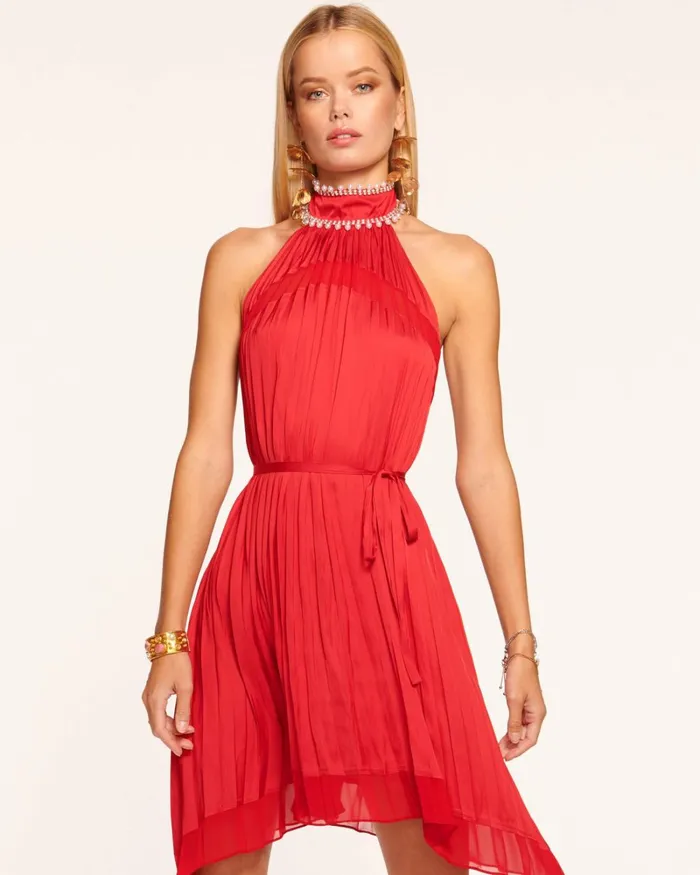 Women Sylvia High Neck Midi Dress Soiree Red Ramy Brook Dresses