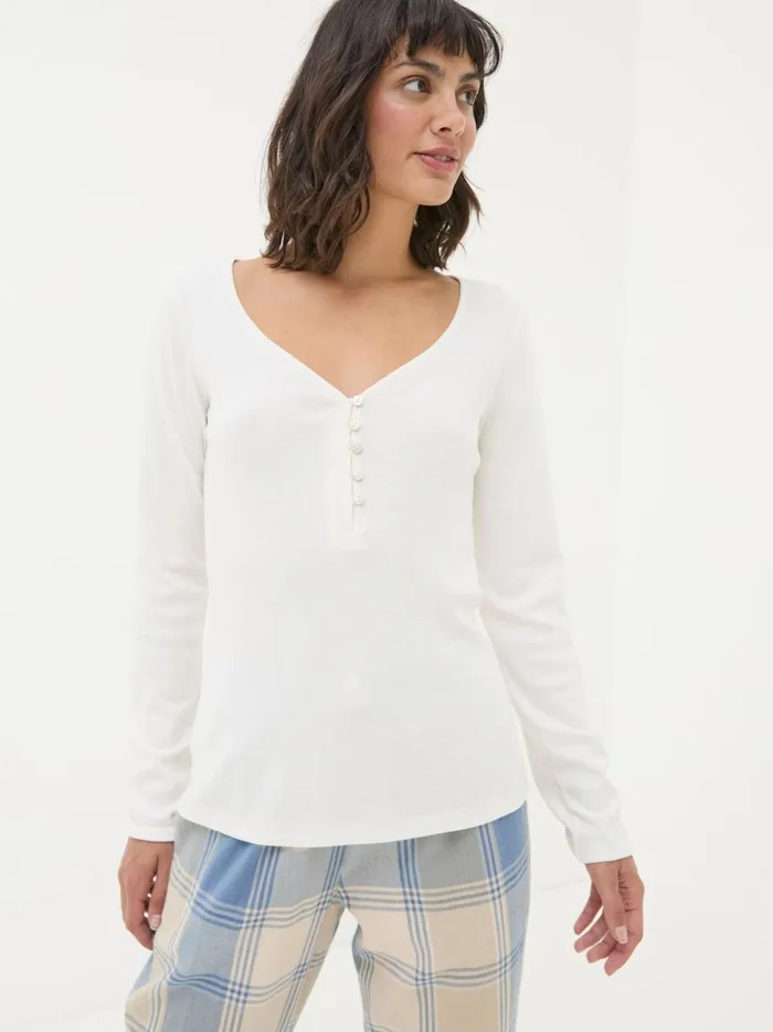 Women Tops and TShirts Fat Face Ivory Lila Henley TShirt