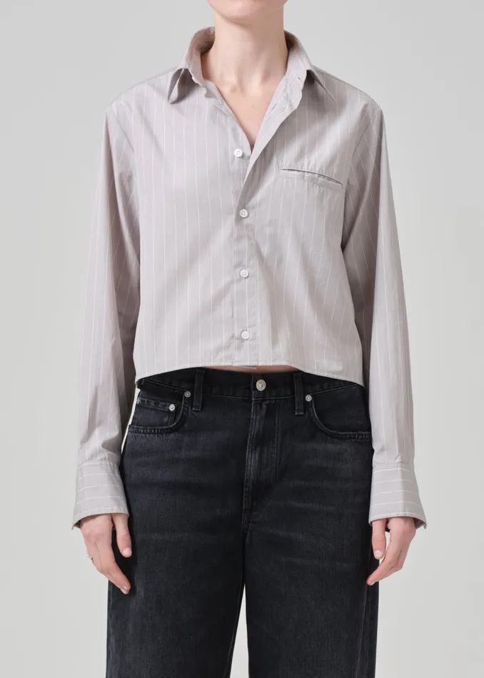 Women Tops Citizens Of Humanity Fino Cropped Shirt In Tailor Grey Stripe