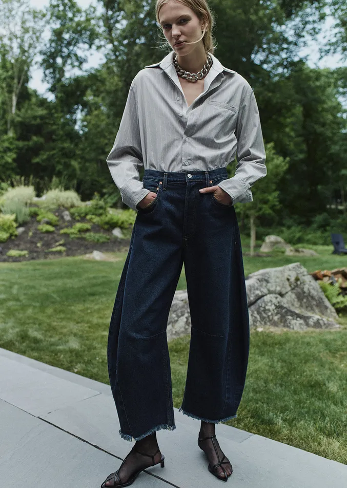Women Tops Citizens Of Humanity Fino Cropped Shirt In Tailor Grey Stripe