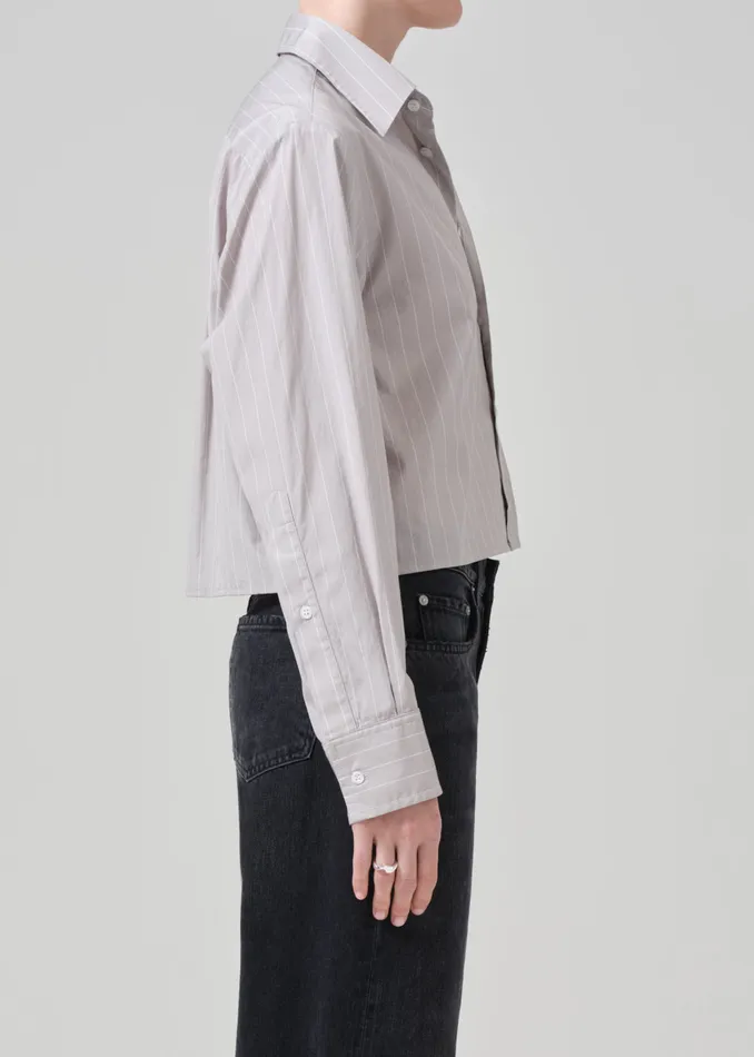 Women Tops Citizens Of Humanity Fino Cropped Shirt In Tailor Grey Stripe