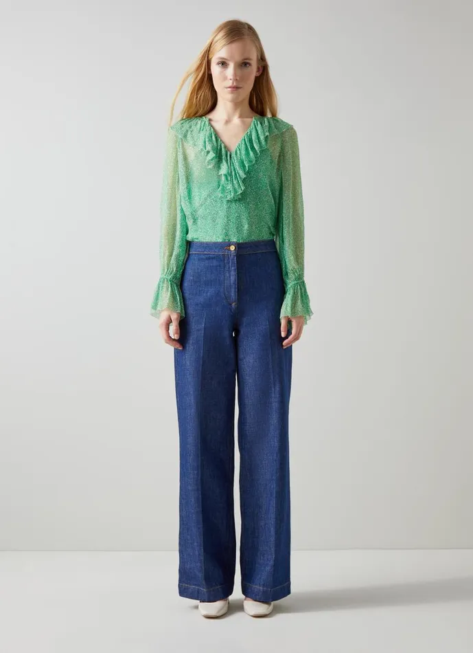 Women Tops LKBennett Annie Green And Cream Wiggle Print Blouse Green