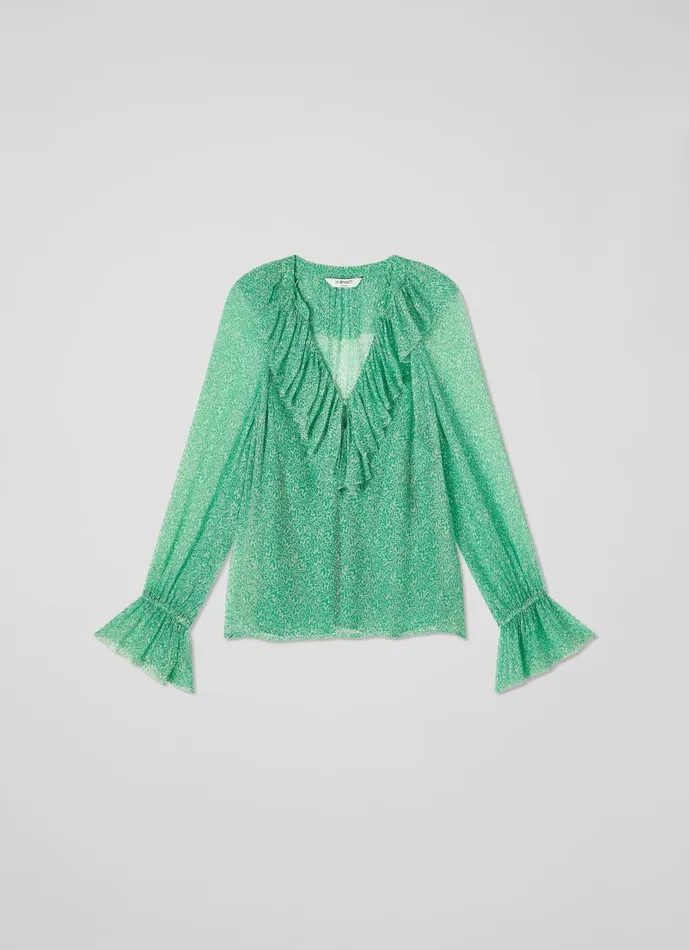Women Tops LKBennett Annie Green And Cream Wiggle Print Blouse Green