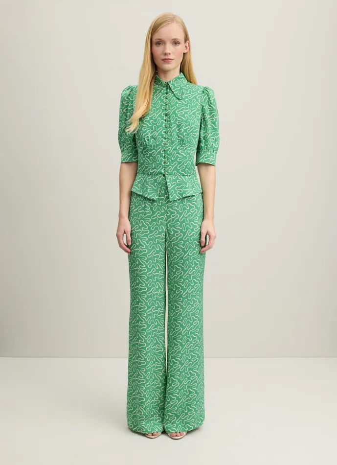 Women Tops LKBennett Elsie Green And Cream Ribbon Print Blouse Green Women Tops LKBennett Elsie Green And Cream Ribbon Print Blouse Green