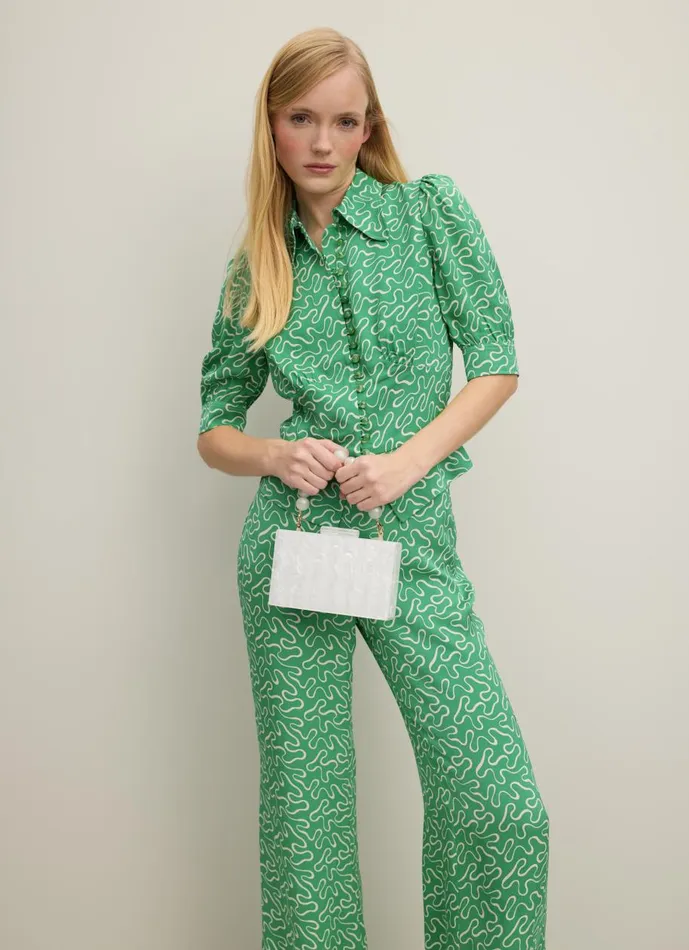 Women Tops LKBennett Elsie Green And Cream Ribbon Print Blouse Green Women Tops LKBennett Elsie Green And Cream Ribbon Print Blouse Green