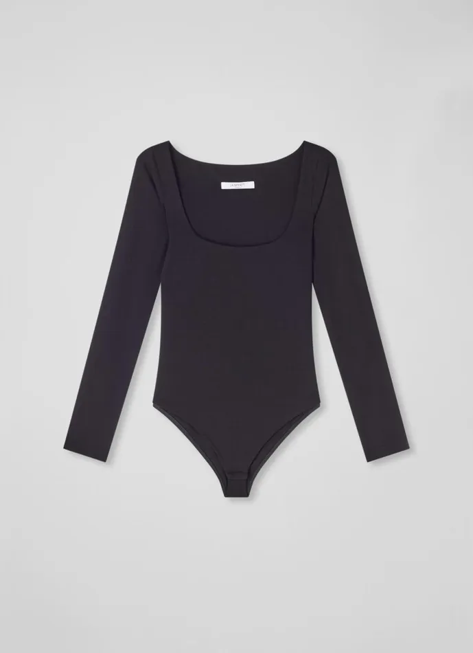 Women Tops LKBennett Miriam Black Square Neck Top With LENZING ECOVERO Viscose Black
