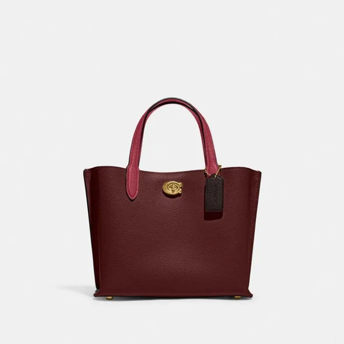 Women Totes and Carryalls Coach Willow Tote 24 In Colorblock Brasswine