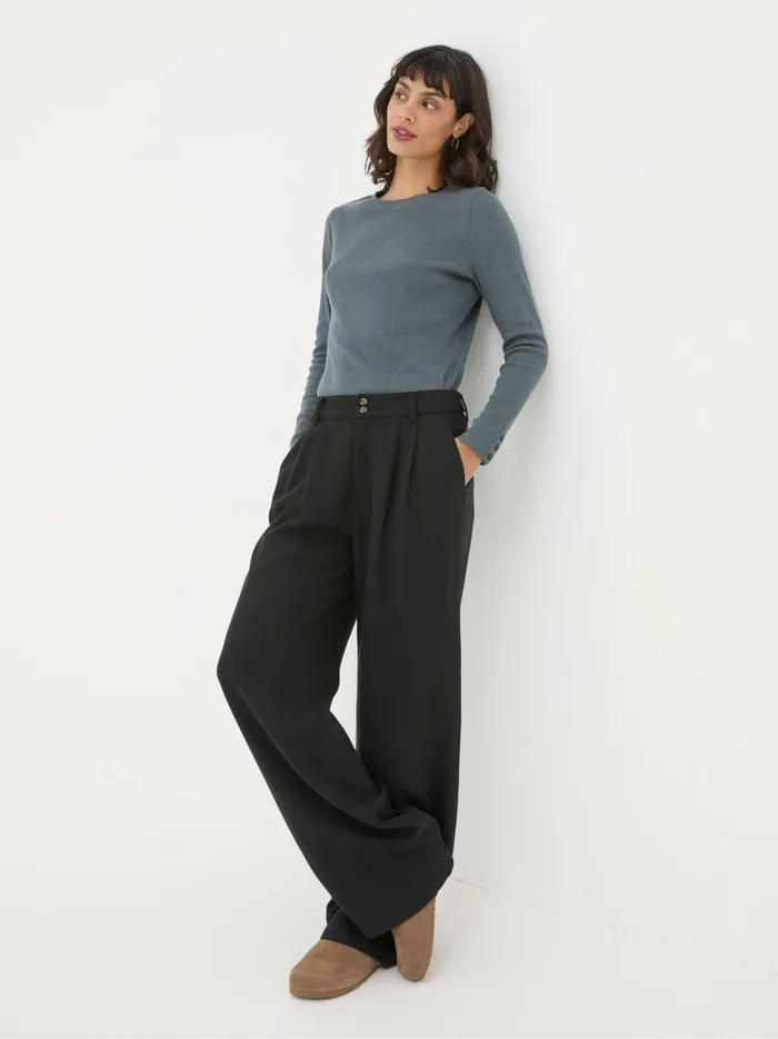 Women Trousers and Leggings Fat Face Black Ginger Wide Leg Drape Trousers
