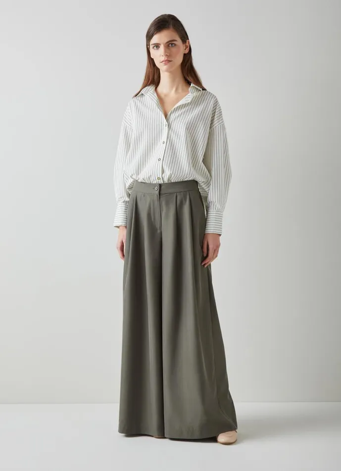 Women Trousers LKBennett Isla Khaki Wide Leg Trousers With TENCEL Modal Khaki Women Trousers LKBennett Isla Khaki Wide Leg Trousers With TENCEL Modal Khaki