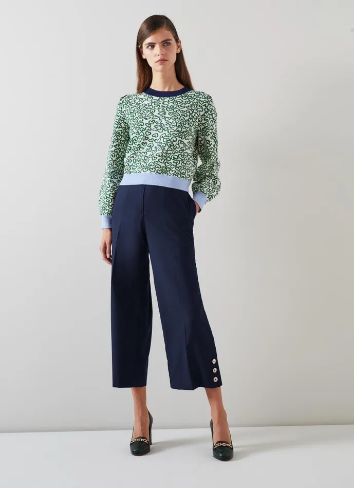 Women Trousers LKBennett Keaton Navy WideLeg Cropped Trousers Navy