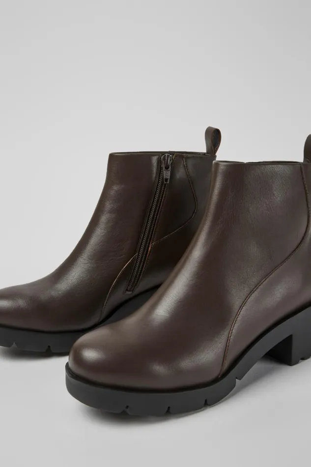 Women Wanda Dark Brown Zip Ankle Boot Camper Ankle Boots