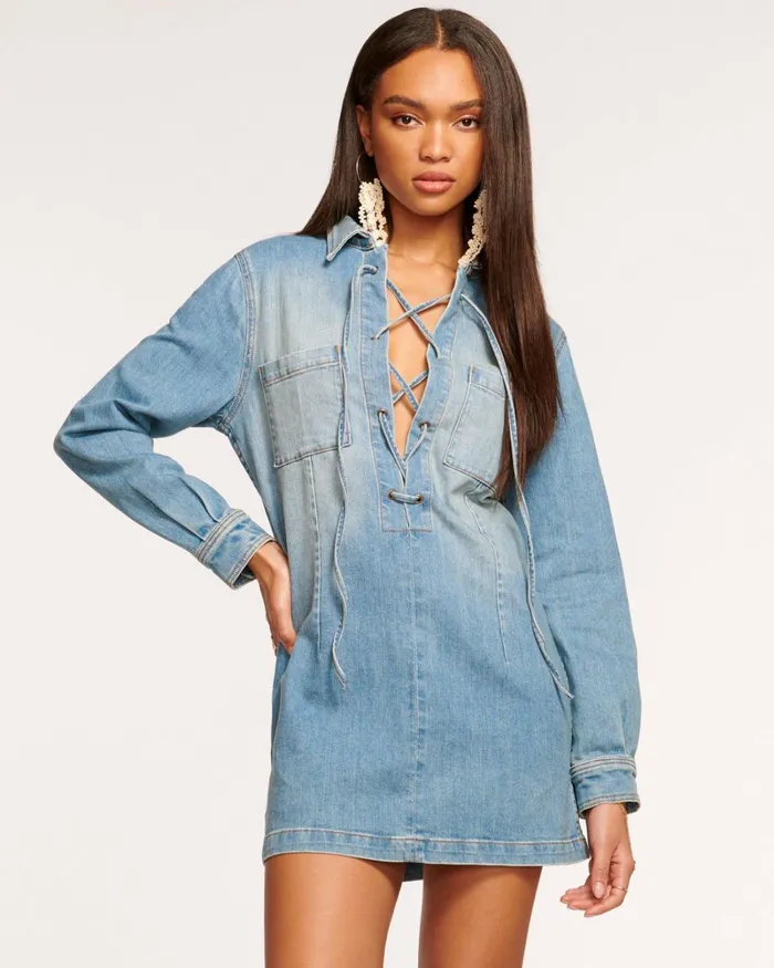 Women Wynter Denim Shirt Dress Light Wash Ramy Brook Dresses