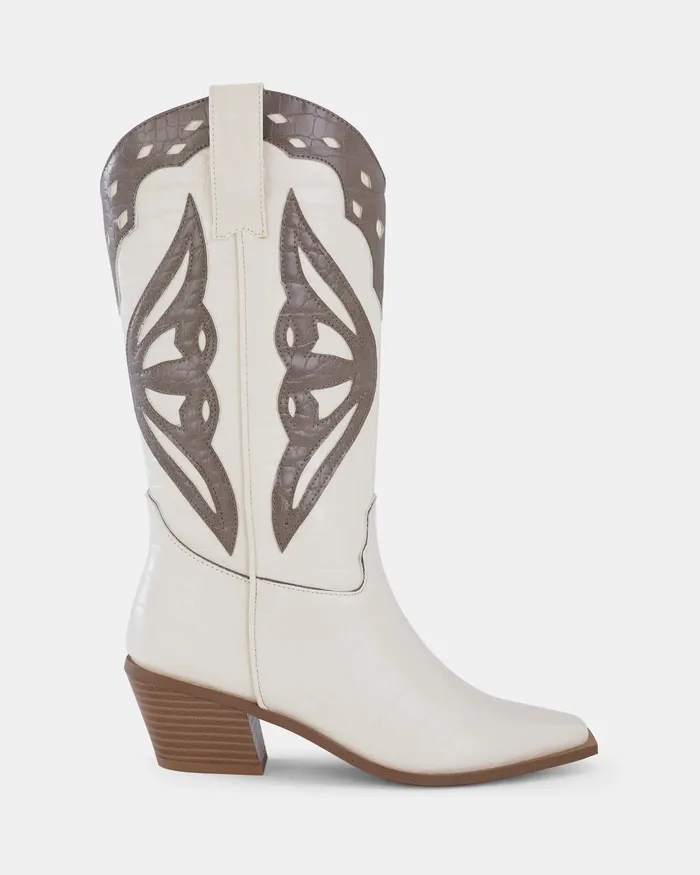 Women YEEHAW TAUPE MULTI Slip On Boots Cowboy Boots NOVO Shoes
