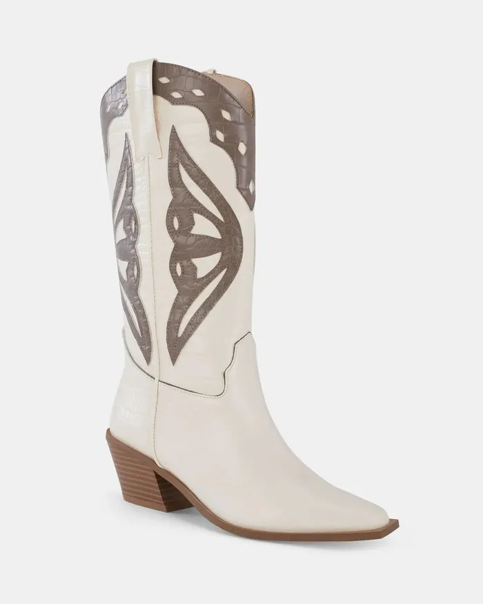 Women YEEHAW TAUPE MULTI Slip On Boots Cowboy Boots NOVO Shoes