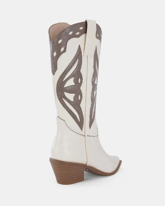 Women YEEHAW TAUPE MULTI Slip On Boots Cowboy Boots NOVO Shoes