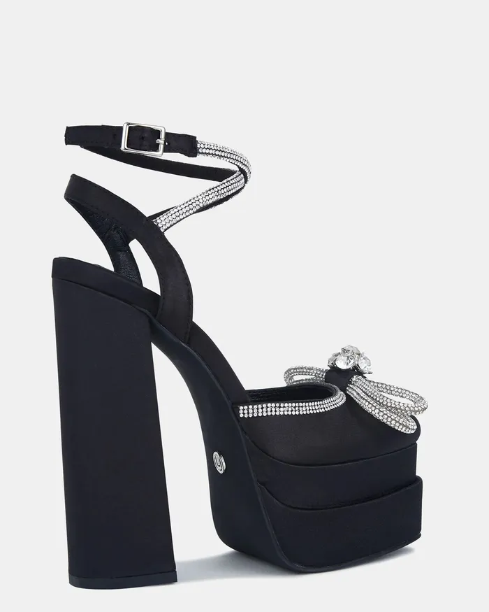 Women ZAMARI Black Satin Block Heels Platforms NOVO Shoes