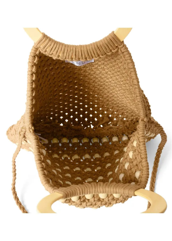 WOVEN BEADED TOTE BAG Tan Women VENUS Handbags
