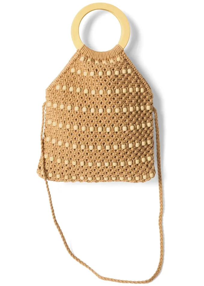 WOVEN BEADED TOTE BAG Tan Women VENUS Handbags