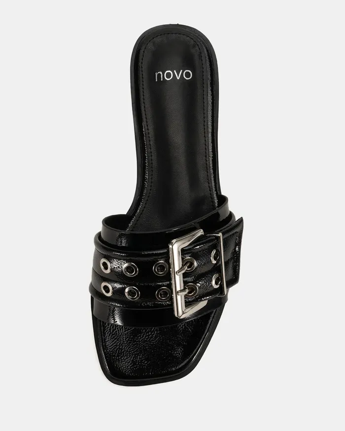 ZENDIT Black Patent Sandals Flat Sandals NOVO Shoes Women